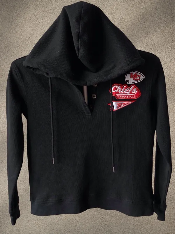 Kansas City Chiefs Waffle Knit Hooded Henley Women’s Black - Image 5