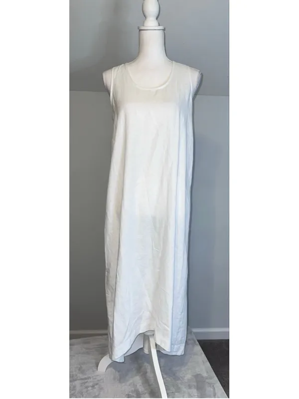 Saks Fifth Avenue White 100% Linen Sleeveless Maxi Dress S - Image 3