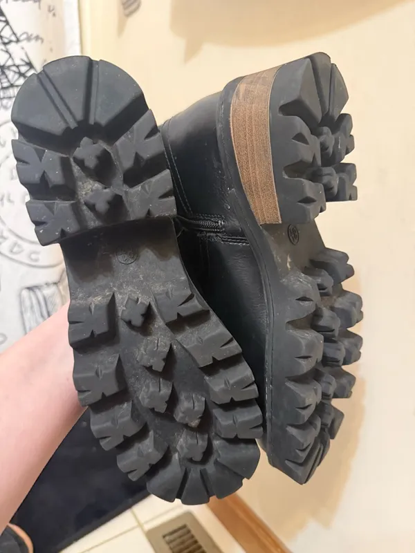 Universal Threads | Black Leather Mid-Calf Combat Boots with Buckle Strap - Image 7