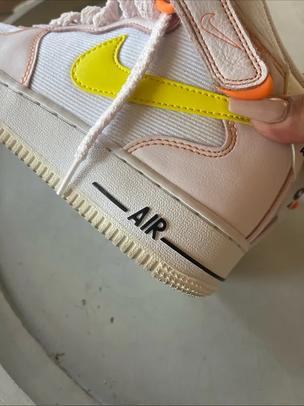 Nike Kids High-Top Sneakers in White with Yellow Swoosh and Neon Accents - Image 6
