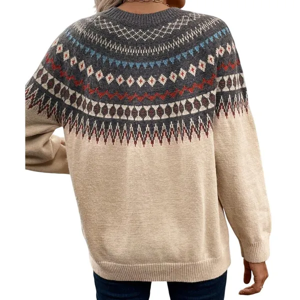 Woman's Geo Pattern Raglan Sleeve Sweater in Multi, Size S​​ - Image 2