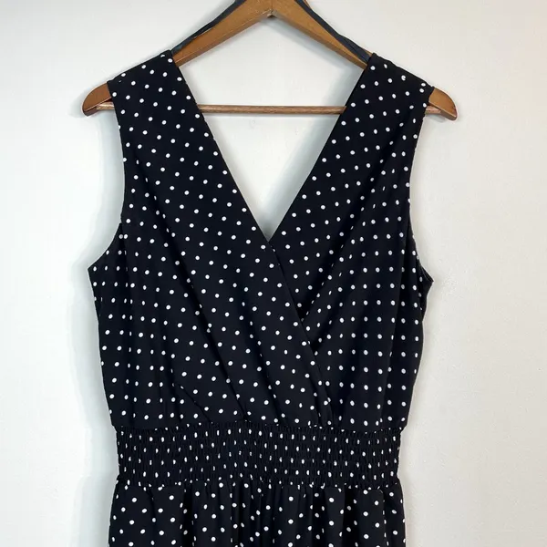 Apt 9 Jumpsuit Womens Large Black‎ White Polka Dot Cropped Wide Leg Sleeveless - Image 5