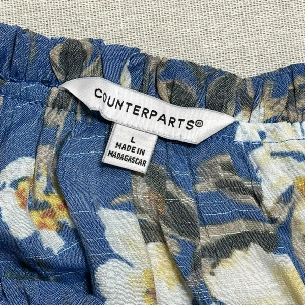 Counterparts | NWT Loyal Blue & Cream Floral Print Boho Blouse | Large - Image 7
