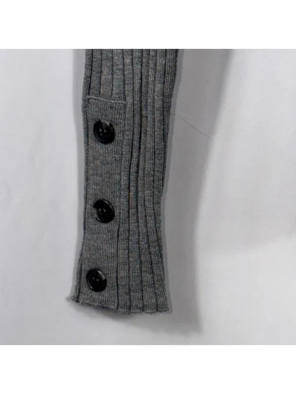 Gray Ribbed Mock Neck Sweater XS Button Cuff - Image 4