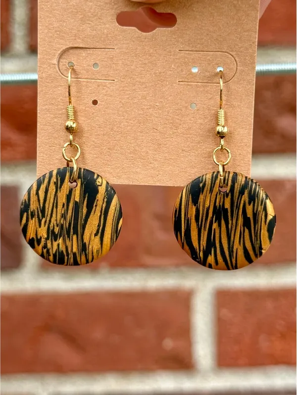 Handmade Polymer Clay Earrings Tiger Color Stripes - Image 3