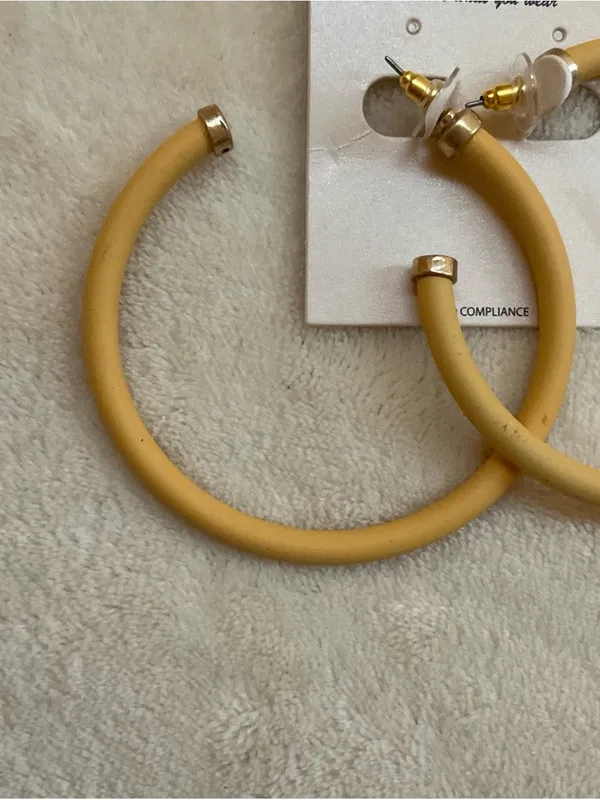 Pomina Mustard Yellow Hoop Earrings - Bold Matte Fashion Hoops - Image 2