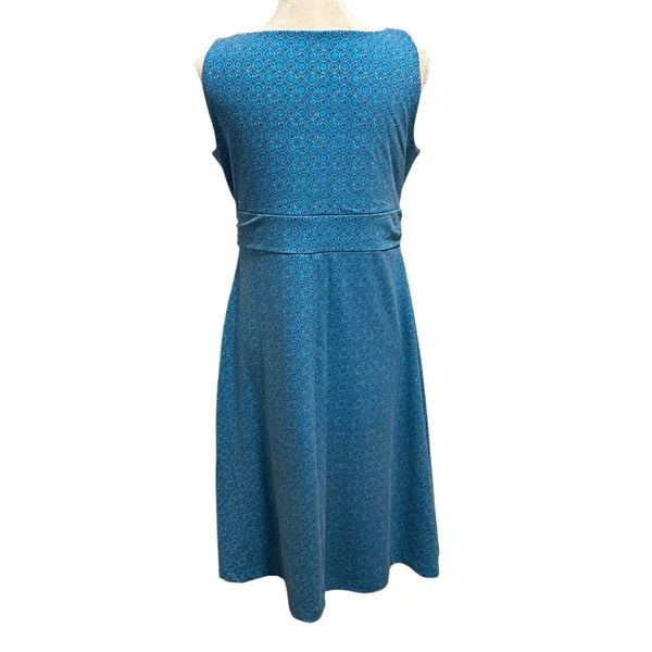 Eddie Bauer M Lily Travel Dress Teal Dot Pattern Crossover Sleeveless Geometric - Image 2