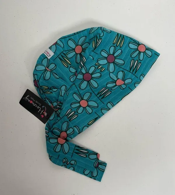Harmony Scrub Hat Floral Lightweight Elastic Band Retro Boho Cotton Green USA - Image 9