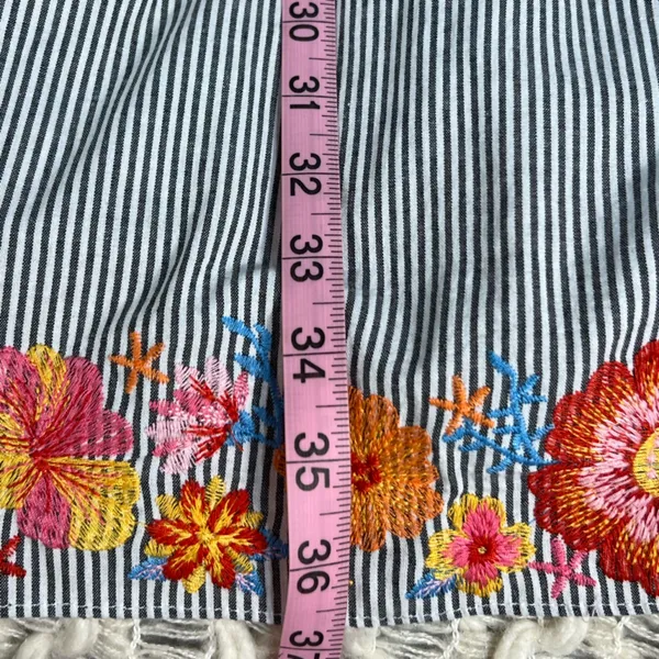 Savanna Jane White Striped Ruffled Dress Floral Embroidery Red Yellow Orange - Image 5