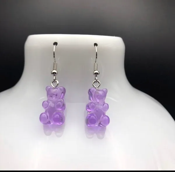 Handmade Purple Teddy Bear / Gummy Bear Earrings - Image 2