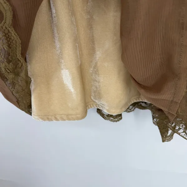 Tapenade Boho Lace‎ Chiffon Tiered Mini Dress Cream Brown L Cottage - Image 4