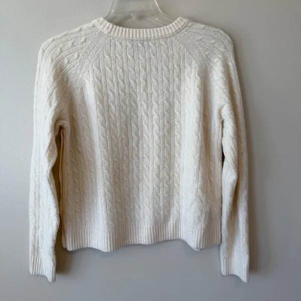 J.Crew Womens Soft Girl Wool Blend Sweater L Cream Cable Knit Side Button Preppy - Image 6