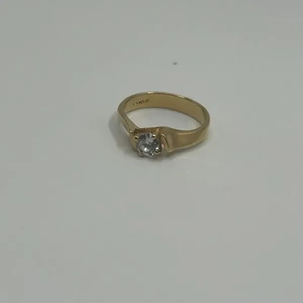 Vintage Gold Slanted CZ Ring Womens Cute 18k Plated Statement Dainty New - Image 3