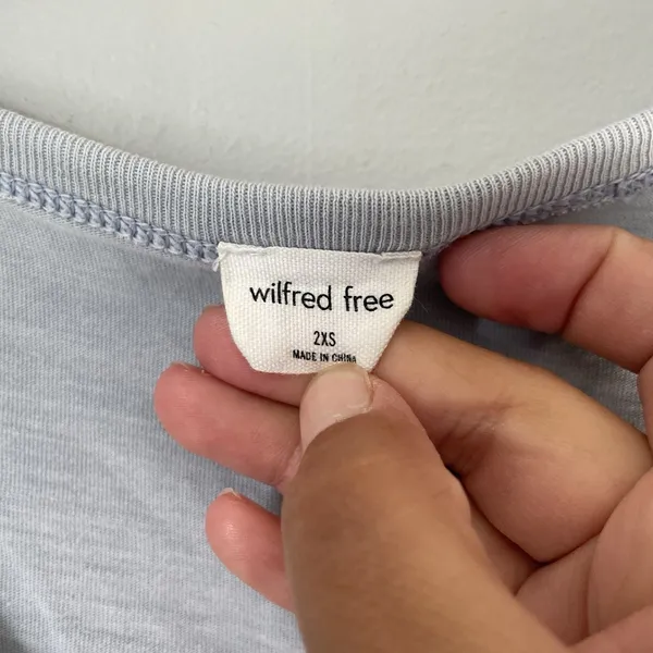 Wilfred Free Ruched Crop Top Tee Light Blue Cotton Boho Women's Size 2XS - Image 6