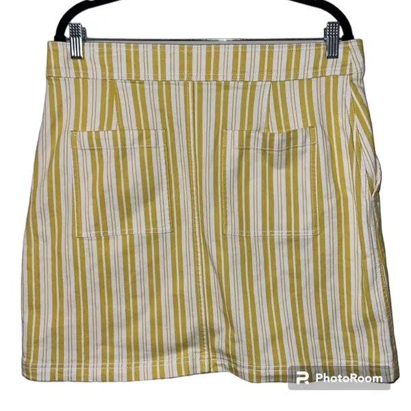 LOFT size 12 women’s striped skirt yellow white zip button close with pockets - Image 9
