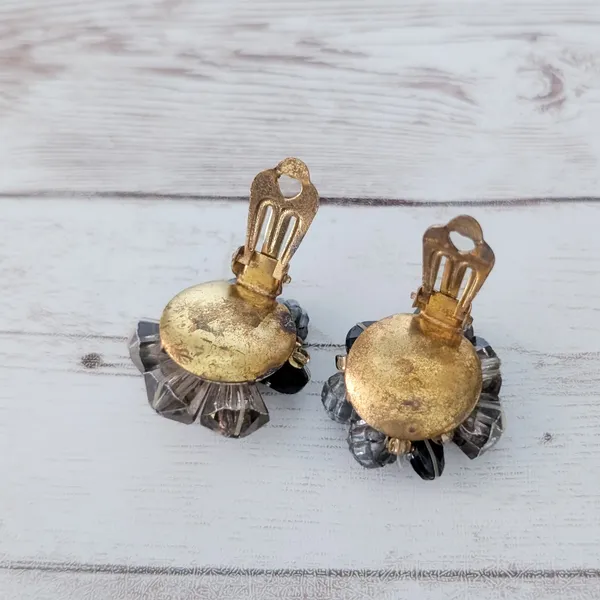 Vintage Clip On Earrings Unusual Dark Tones Cluster Large Statement - Image 5