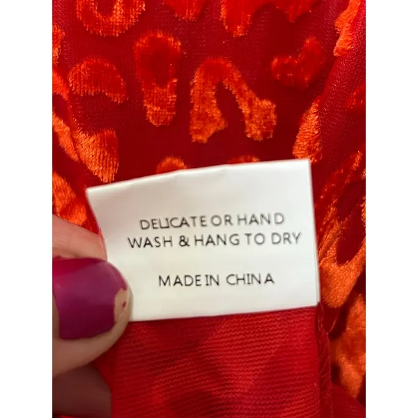 Ranch Dress’n Mock Neck Layering Shirt Red Orange Floral Burnout Small New - Image 8