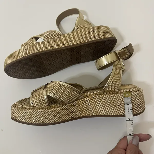 Sam Edelman Nylie Platform Ankle Strap Sandal in a woven metallic US 7.5 - Image 4