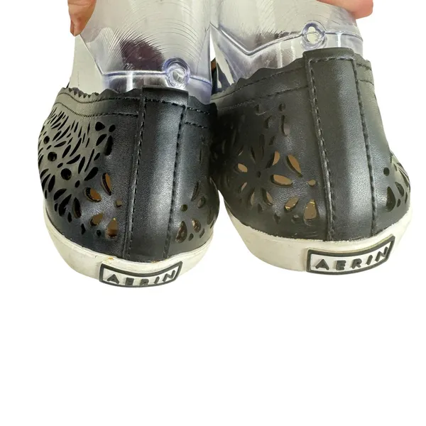 AERIN Leather Black Eyelet Rubber‎ Soled Slip On Comfort Flats Women's Size 8 - Image 5