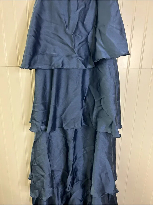 Lucy in the Sky Satin Ruffle Maxi Dress in Slate Blue Size Large - Image 6