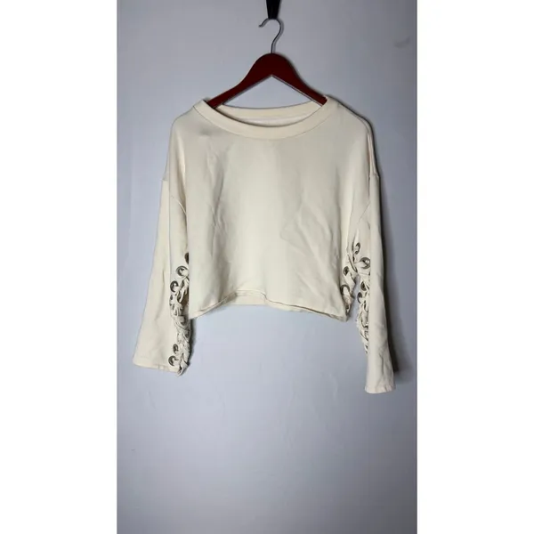 Alo Yoga Lace Up Pullover Suspension Sweatshirt in cream Sz M - Image 4