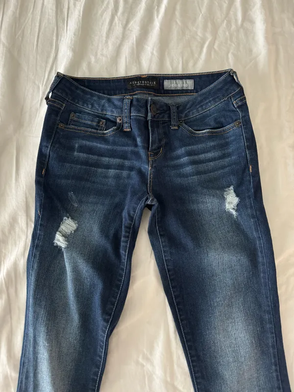 Dark Wash Low Rise Destroyed Jeggings - Image 3