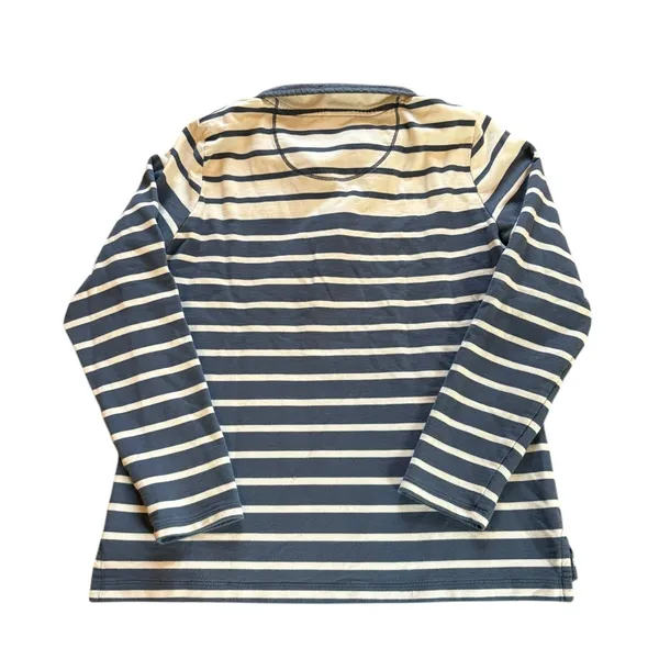 LL Bean Rugby Henley Long Sleeve Cotton Top Blue White Stripes Womens Size Small - Image 2