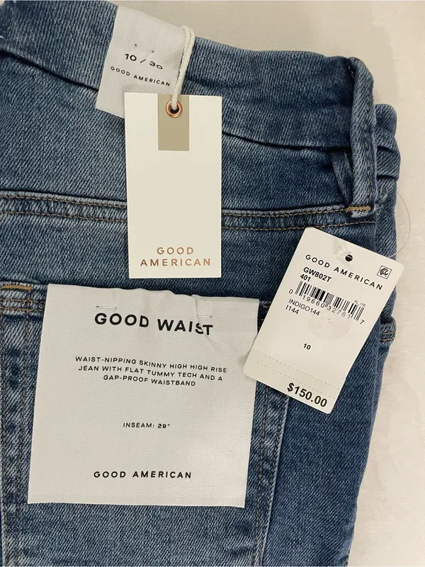 Good American Good Waist NWT High Rise Distressed Skinny Jeans Blue Size 10 - Image 10