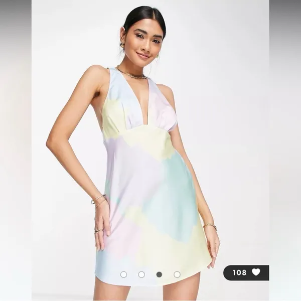NWT ASOS Design Bias Cut Plunge Satin Racerback Mini Dress‎ Size 10 - Image 9