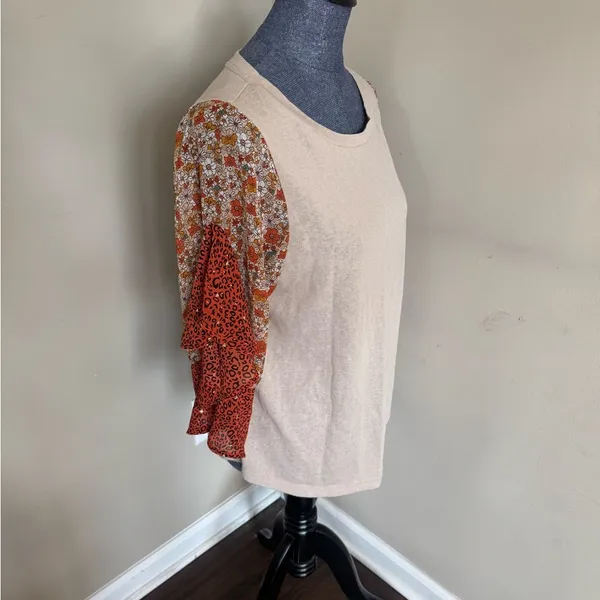 Umgee Mixed Media Mixed Pattern Flowy Half Sleeve T-Shirt Women’s Medium - Image 3
