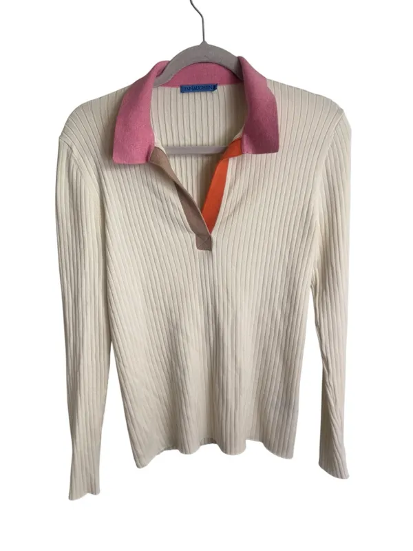 J.McLaughlin Michaela Top Ribbed Vneck Off White M - Image 2