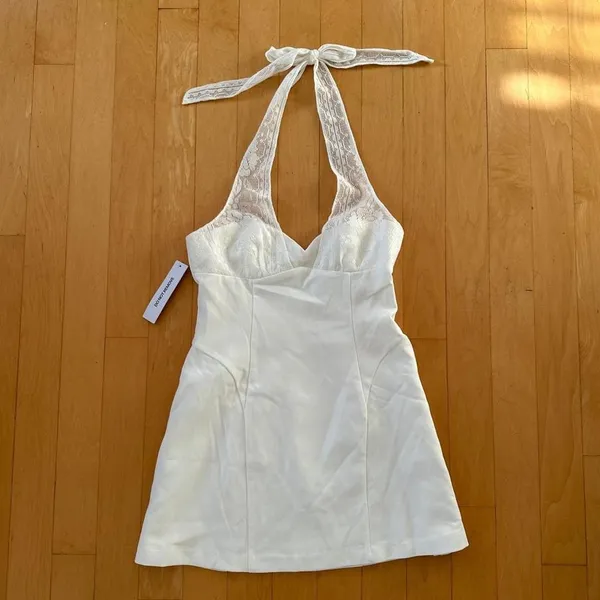 Princess Polly Josanna white halter mini dress with lace strap detail - Image 2