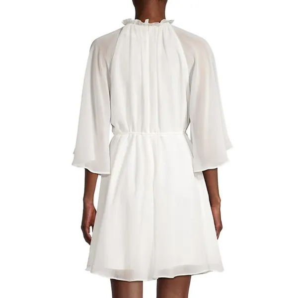Fame and Partners The Tebrie Chiffon Bell Sleeve Mini Dress Ivory Size 2 - Image 6