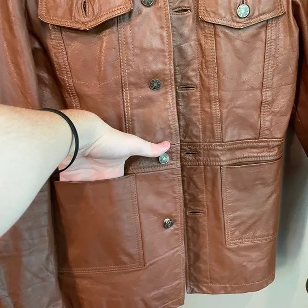 Vero Moda Button Leather Jacket Brown Size‎ Medium - Image 7