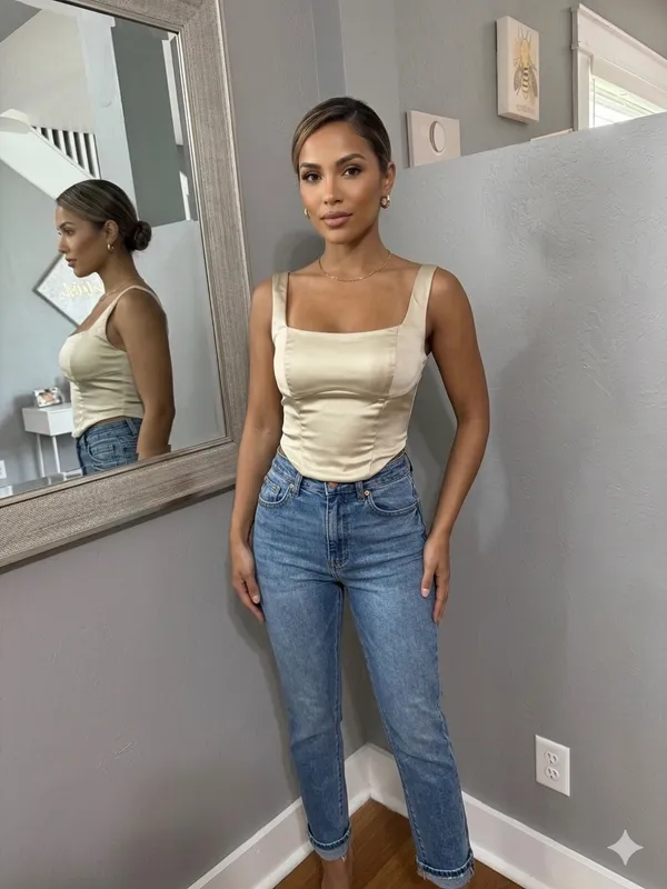 Abercrombie & Fitch Satin Corset Y2K Crop Top Champagne Size Small. - Image 2