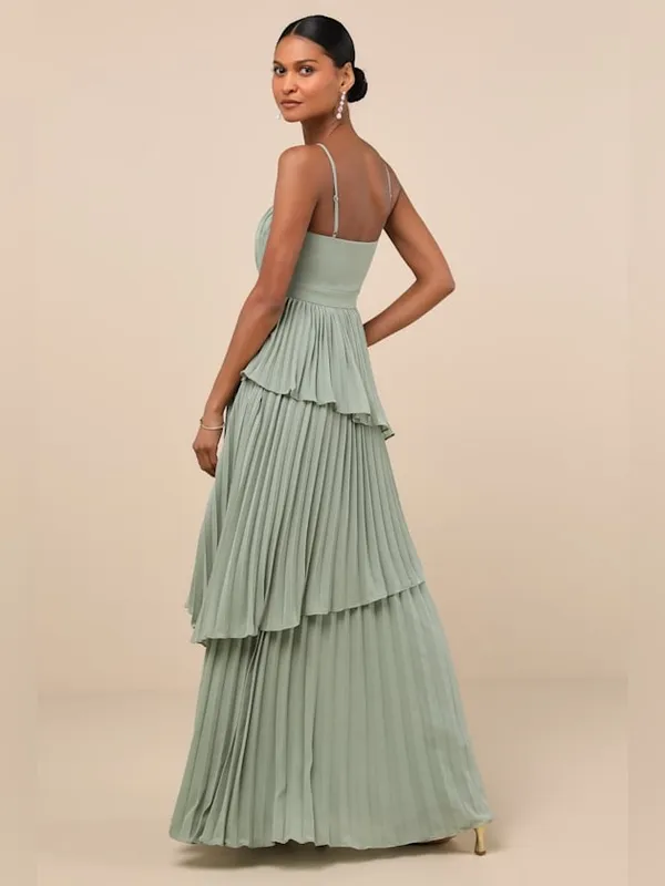 Jehona Sage Brush Pleated Tiered Maxi Dress - Image 2