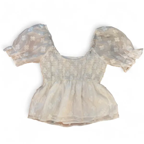 Altar'd State White Puff Sleeve Peplum Top Size S - Image 3