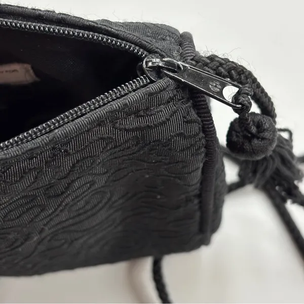 Vintage‎ Avon Black Tassle Jacquard Evening Bag Crossbody Mini Purse Black Tie - Image 5