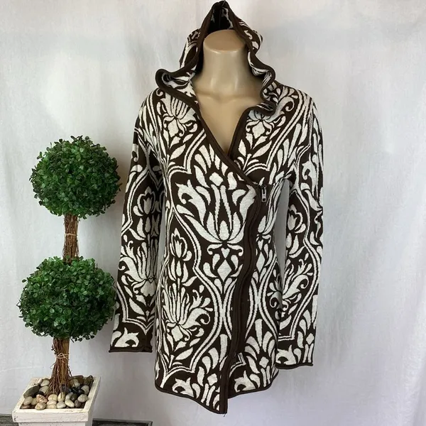Avalanche Brown & White Long Sleeve Zip Up Hoody Sweater M - Image 3