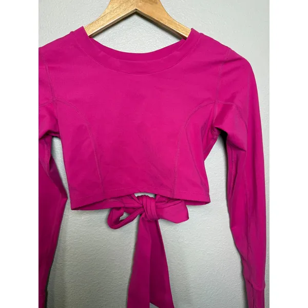 Mono‎ B Long Sleeve Wrap Crop Top Hot Pink Athletic Workout Athleisure Size S - Image 4