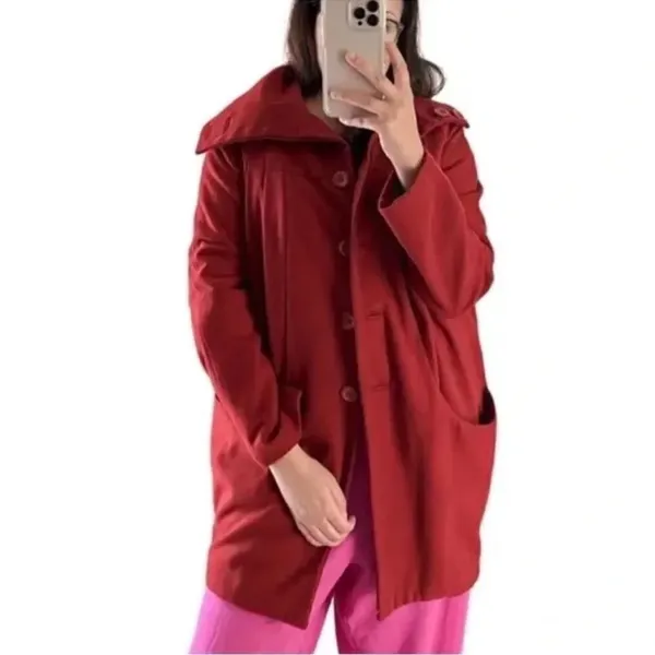 H&M Wool Blend Oversized Red/Plum jacket (Size 4) - Image 2
