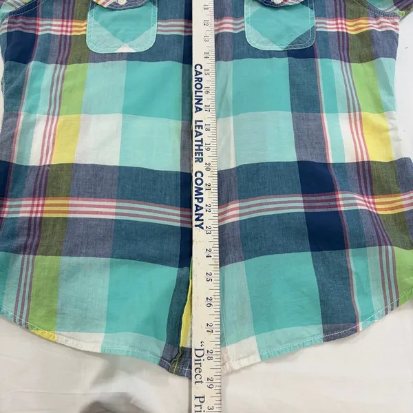 American‎ Eagle Outfitters Teal Plaid Button Down Shirt Womens Large L/G Cotton - Image 5