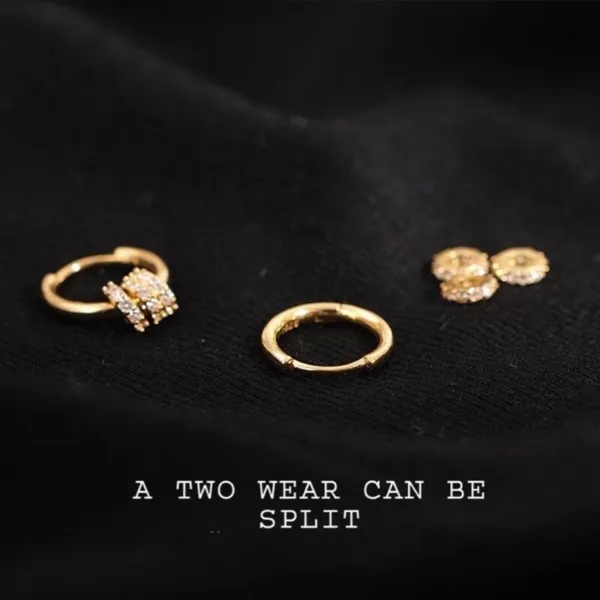 14K Gold Plated Three Rings Small Hoop Earrings for Women - Image 3