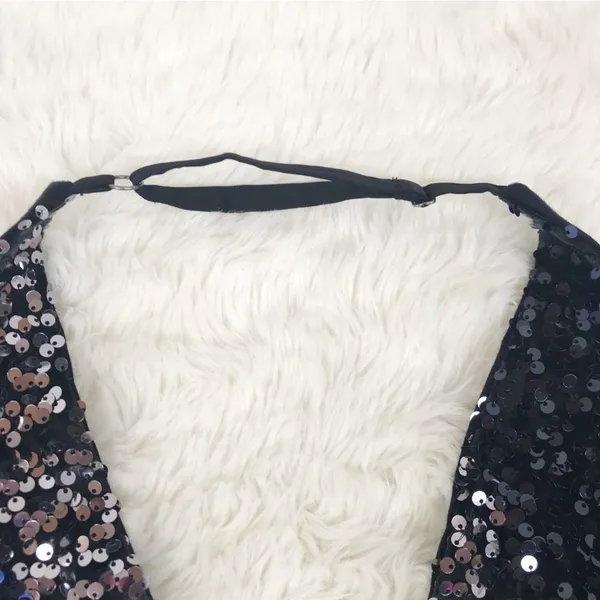 FREE PEOPLE Glitter & Gold Sequin Velvet Midi Dress‎ Blue Black Size Medium New - Image 6