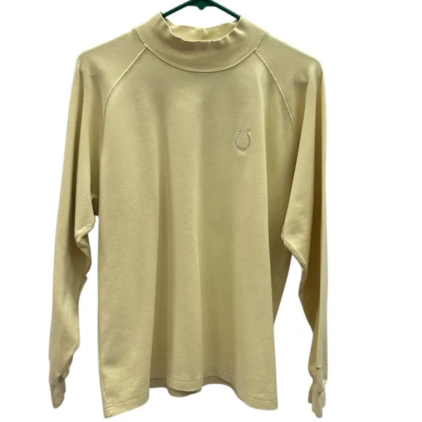 Vintage Reebok Mock Neck Pale Yellow Embroidered Horseshoe Logo Sweatshirt Large - Image 8