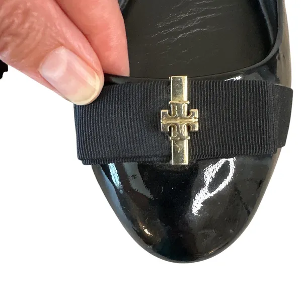 Tory Burch Trudy Patent Leather Ballet Flats Black Bow Logo Size 8.5 - Image 11