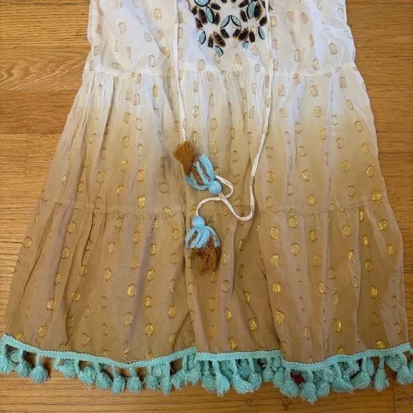 Kareena Embroidered Floral Tassel Boho Chic Coastal Cowgirl Polka Dot Tunic L - Image 3