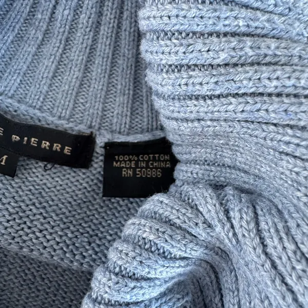 Jeanne Pierre Light Blue Cowl Neck Cotton Sweater Size Medium - Image 5