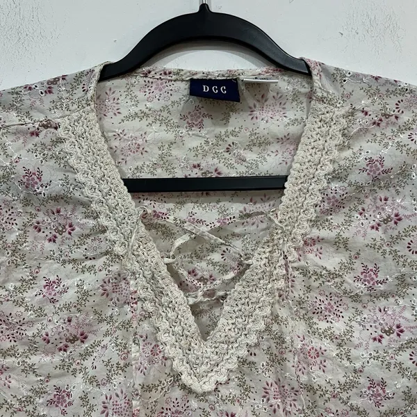 Y2K Fairy Cottagecore Longsleeve Eyelet Lace Up Top Embroidery Size Small - Image 4