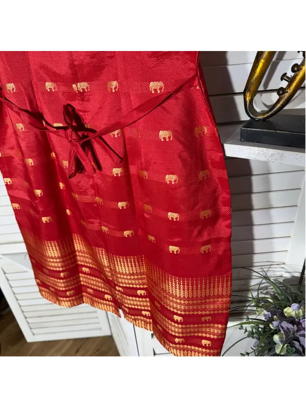 NWOT Thaisilk mod dress red gold elephant sleeveless unique elegant boho costume - Image 12